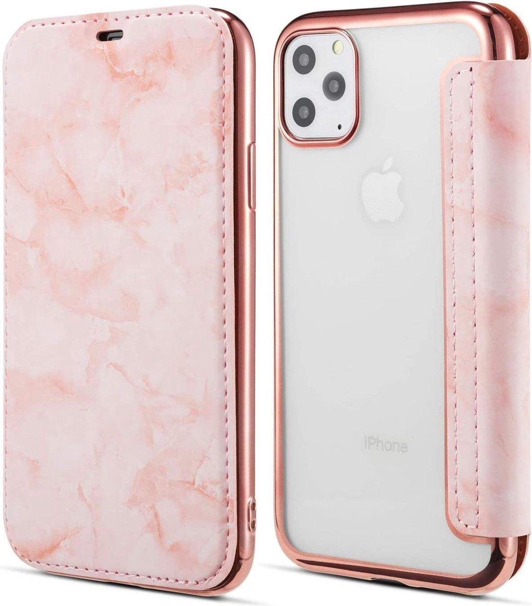 Geschikt voor Apple iPhone 12 Pro MAX Flip cover - Roze - Marmer - Folio
