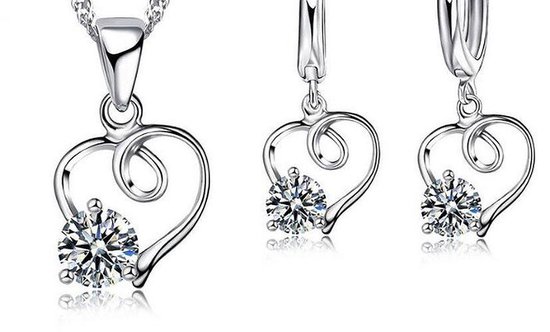 N3 Collecties 925 sterling zilveren hartvorm ketting oorbel set voor vrouwen