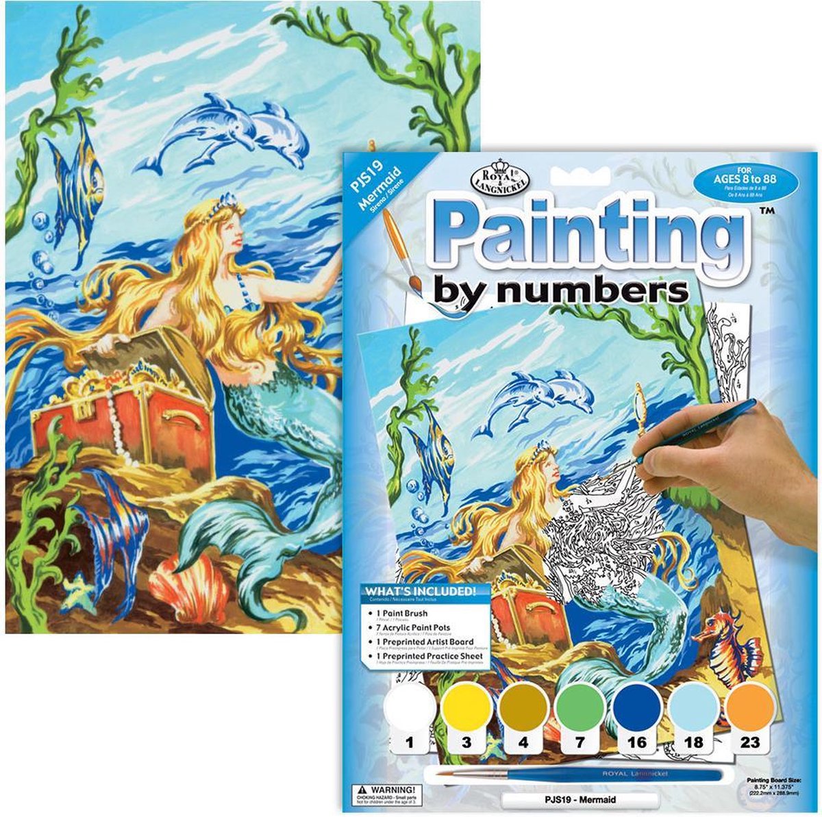 PJS19 Schilderen op nummer - Paint by numbers - Zeemeermin met schat 22x30cm - Schilderen op nummer volwassenen - Paint by numbers volwassenen