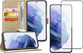 Samsung S21 Plus Hoesje - Samsung Galaxy S21 Plus Book Case Leer Wallet Goud + Samsung S21 Plus Screenprotector Glas Full Screen Protector