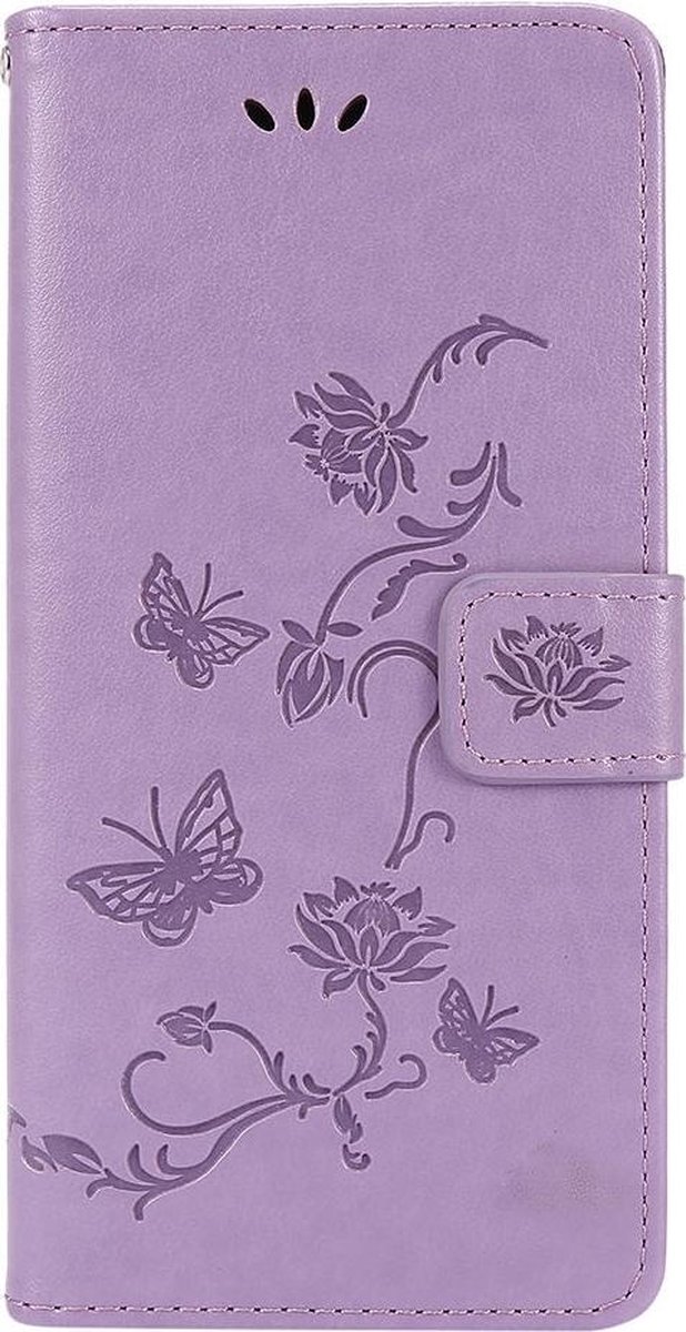 Shop4 - Samsung Galaxy M31s Hoesje - Wallet Case Bloemen Vlinder Paars