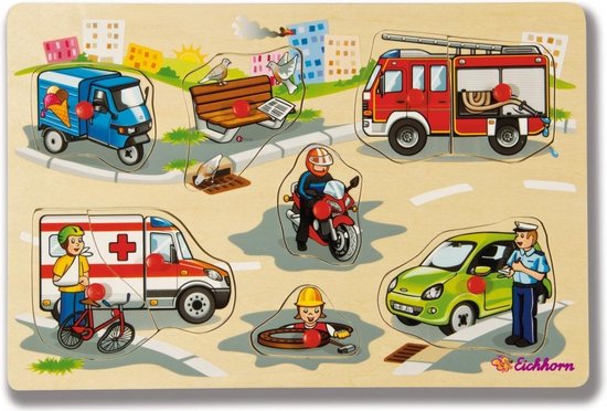mot Defecte rotatie Eichhorn houten puzzel beroepen politie brandweer ambulance | bol.com