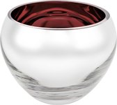 Luxe waxinelicht houder sicore  glas -  bruin Rood gekleurd en zilver - kaarshouder glas- kaarstandaard mondgeblazen