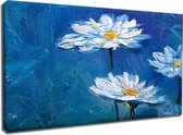 Kamille Op Blauwe Achtergrond. 100x70cm Kunst schilderij  Afgedrukt op Canvas 100% katoen  uitgerekt op het frame van hoge kwaliteit,  muurhanger geïnstalleerd.
