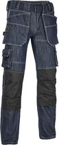 Denim Werkbroek Lengte 34 | met Afneembare Spijkerzakken | 4WORK - Malaga | Zwart/Blauw | Maat 44