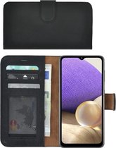 Samsung Galaxy A32 hoesje - 5G - Wallet Case - Samsung A32 Wallet Book Case Echt Leer Zwart Cover