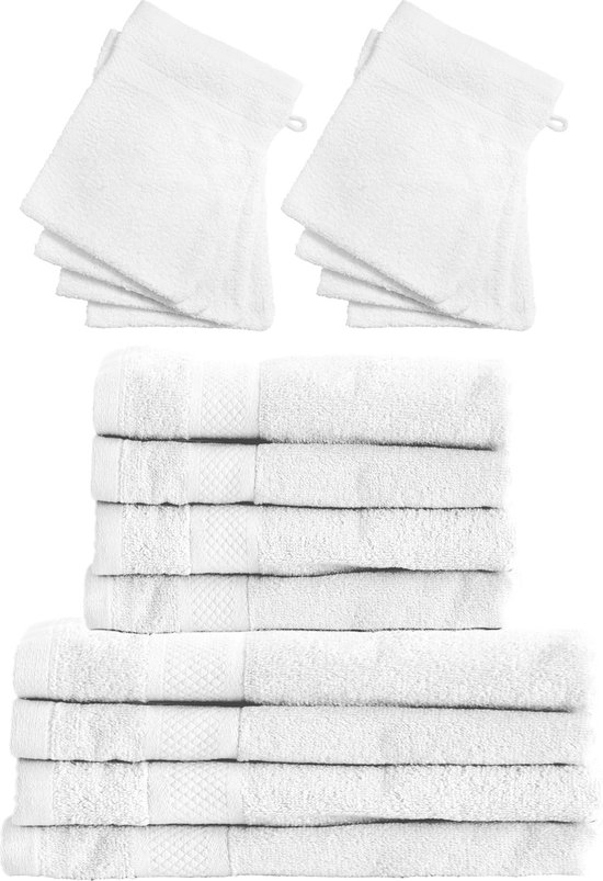 Set 4x Badhanddoeken 70x140 + 4x Handdoeken 50x100 + 8x Washandjes - Wit -  Hotelkwaliteit | bol.com