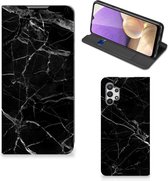 Wallet Book Case Vaderdag Cadeau Geschikt voor Samsung Galaxy A32 5G Telefoonhoesje Marmer Zwart