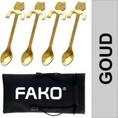 Fako Bijoux® - Theelepel / Koffielepel Hangende Kat - Goud - 4 Stuks