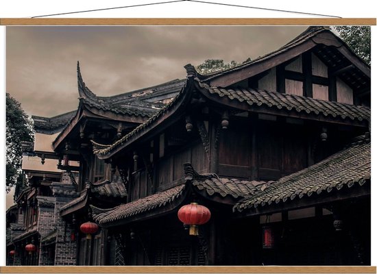 Schoolplaat – Chinese Straat met Lampionnen - 120x80cm Foto op Textielposter (Wanddecoratie op Schoolplaat)