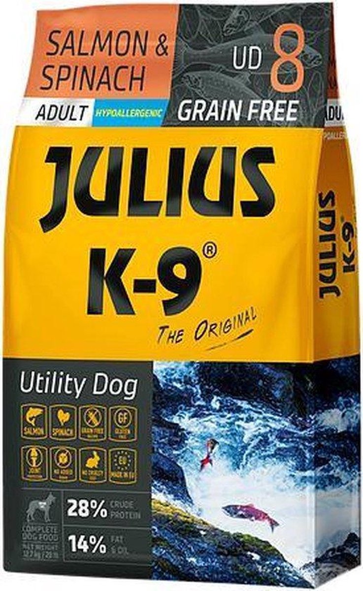 Julius K9 - Graanvrij en hypoallergeen hondenvoer - hondenbrokken op zalm & aardappel basis - voor volwassen honden - 3kg
