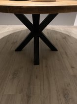 Eettafel Tendenza 5 (rond) - 1.50 doorsnede extra dik tafelblad van steigerhout, stalen x-poot | Quattro Design