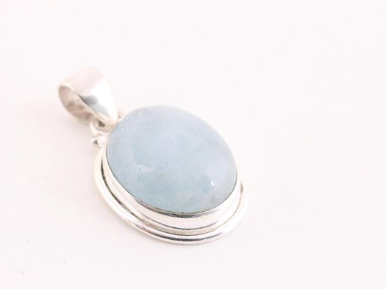 Pendentif En Argent 925 Avec Aigue-marine Ovale - Pierre Précieuse Couleur Aqua, Taillée De Main De Maître