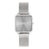 KRAEK Amy Zilver Met Zilveren Wijzerplaat 28 mm | Dames Horloge | Zilver mesh horlogebandje | Vierkant | Minimaal Design