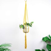 Plantenhanger - 110 cm - Katoen - Mosterd - Plantenpot - Hangpot - Hangende bloempot - Plantenhanger macrame - Plantenhanger binnen - Hangpotten - Plantenhangers