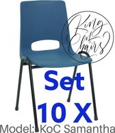 King of Chairs -set van 10- model KoC Samantha blauw met zwart onderstel. Kantinestoel stapelstoel kuipstoel vergaderstoel kantine stapel stoel kantinestoelen stapelstoelen kuipsto