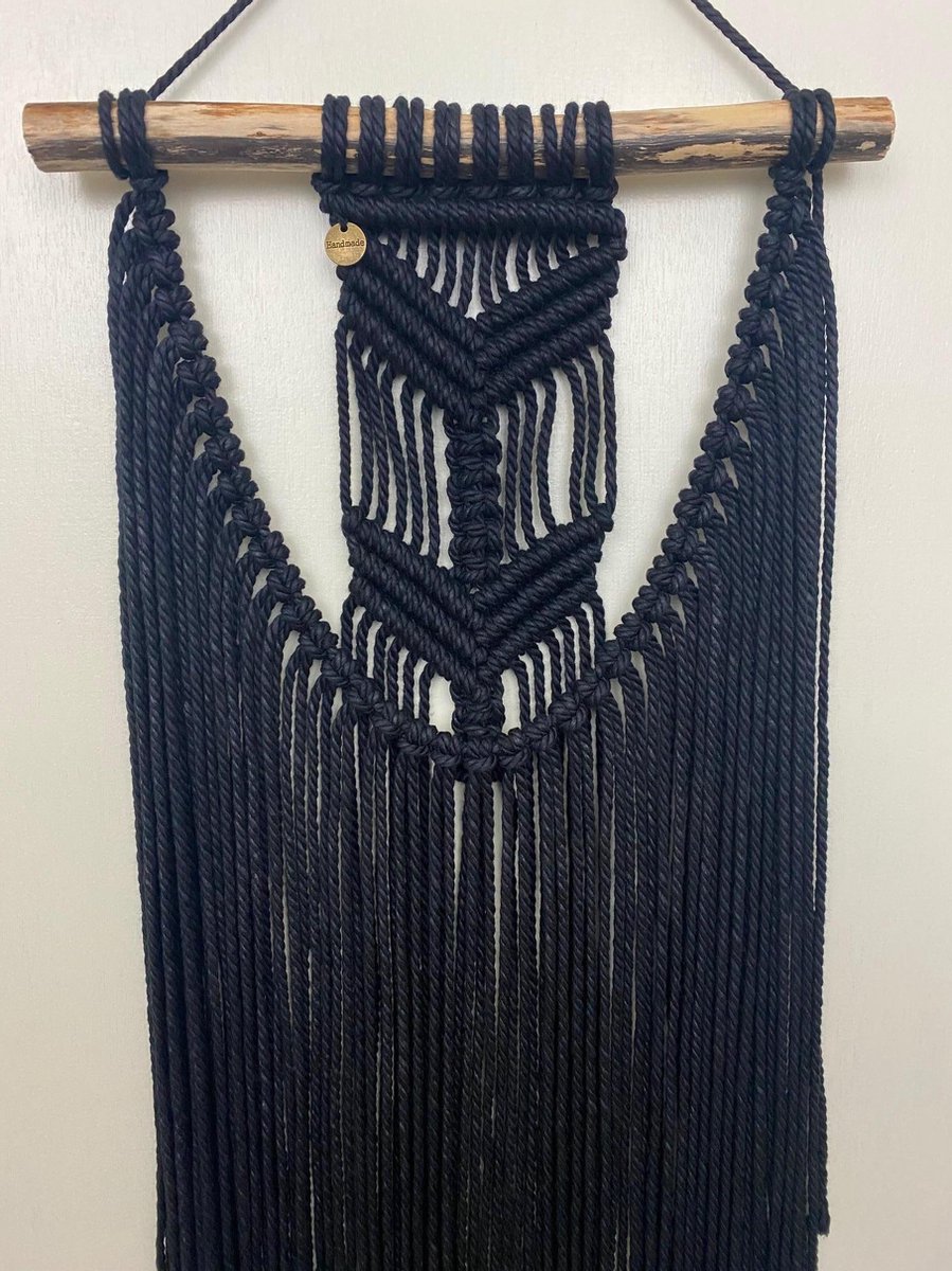 Macrame wandkleed Meyan, muur decoratie , macrame knopen, muur hanger - 058 - zwart