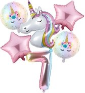 Unicorn * Eenhoorn * Set van 6 Ballonnen XL * Unicorn Nummer 7 Licht Roze * Zevende verjaardag * Hoera 7 Jaar * Birthday