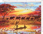 Schilderen op Nummer Safari Olifant 40x50 met Frame Volwassenen & Kinderen - Kleuren op Nummer - Paint by Number - Hobbypainting.nl®