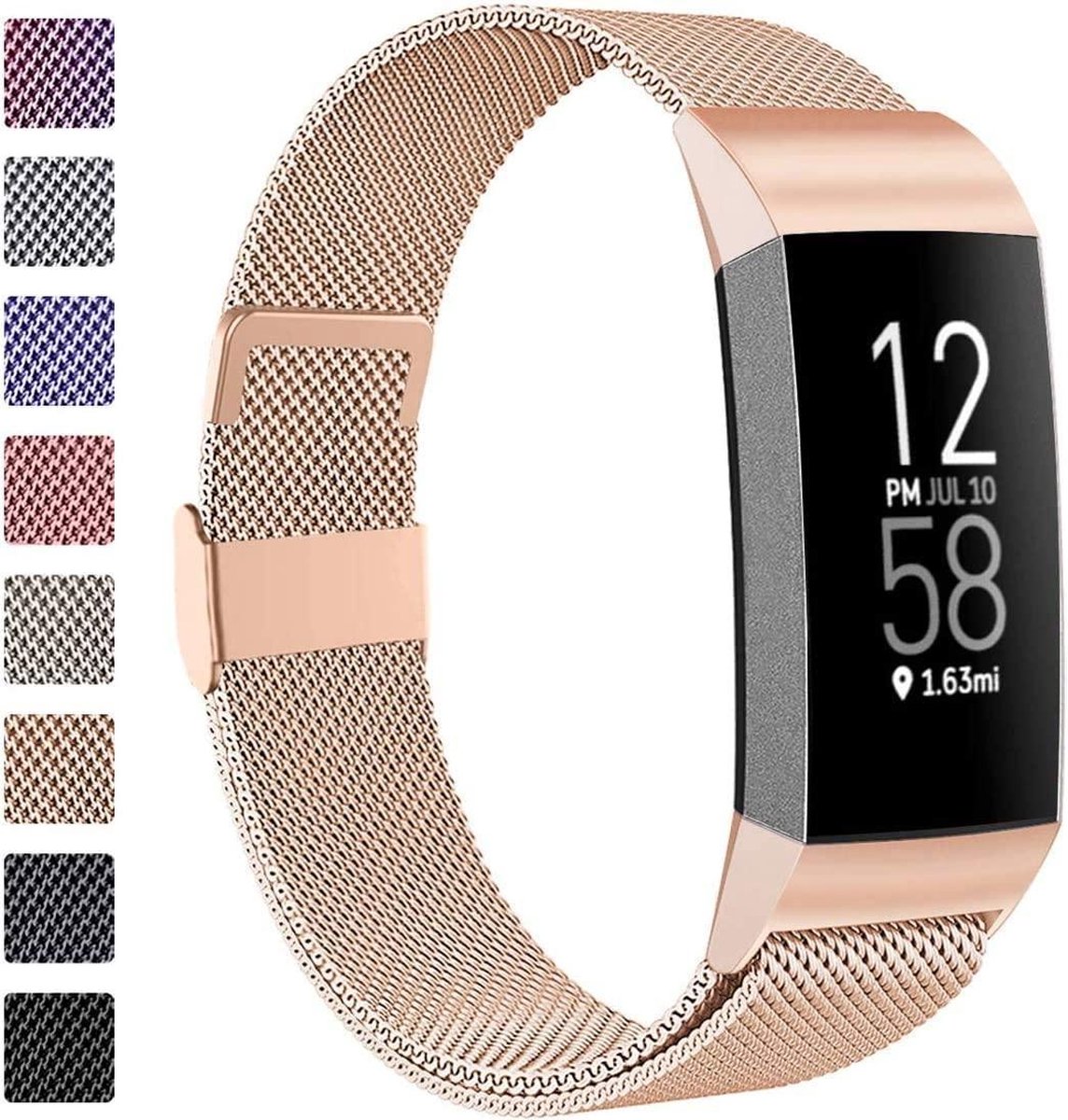 Adge - Milanees bandje - Fitbit Charge 4 Bandje - Rose Gold