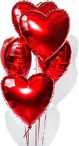 Valentijnsversiering, folieballon 45cm hart rood ongevuld, 5 stuks