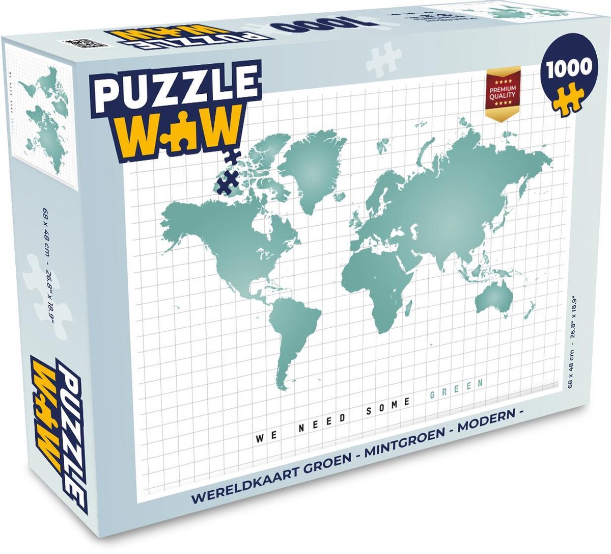 Afbeelding van product Puzzel 1000 stukjes volwassenen Eigen wereldkaarten 4-3 1000 stukjes - Wereldkaart Groen - Mintgroen - Modern - PuzzleWow heeft +100000 puzzels