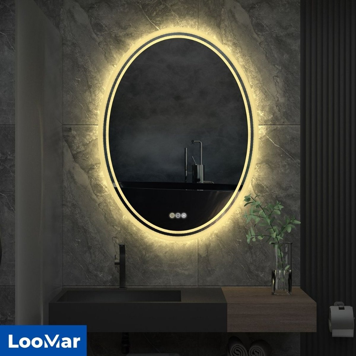 Loomar Spiegel met led - Spiegel met verlichting - Badkamerspiegel - Dimbaar - Drie Kleuren - Anti-Fog