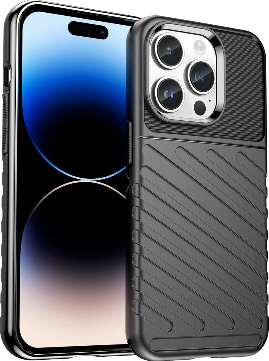 Mobigear Hoesje geschikt voor Apple iPhone 15 Pro Max Telefoonhoesje Flexibel TPU | Mobigear Groove Backcover | iPhone 15 Pro Max Case | Back Cover - Zwart