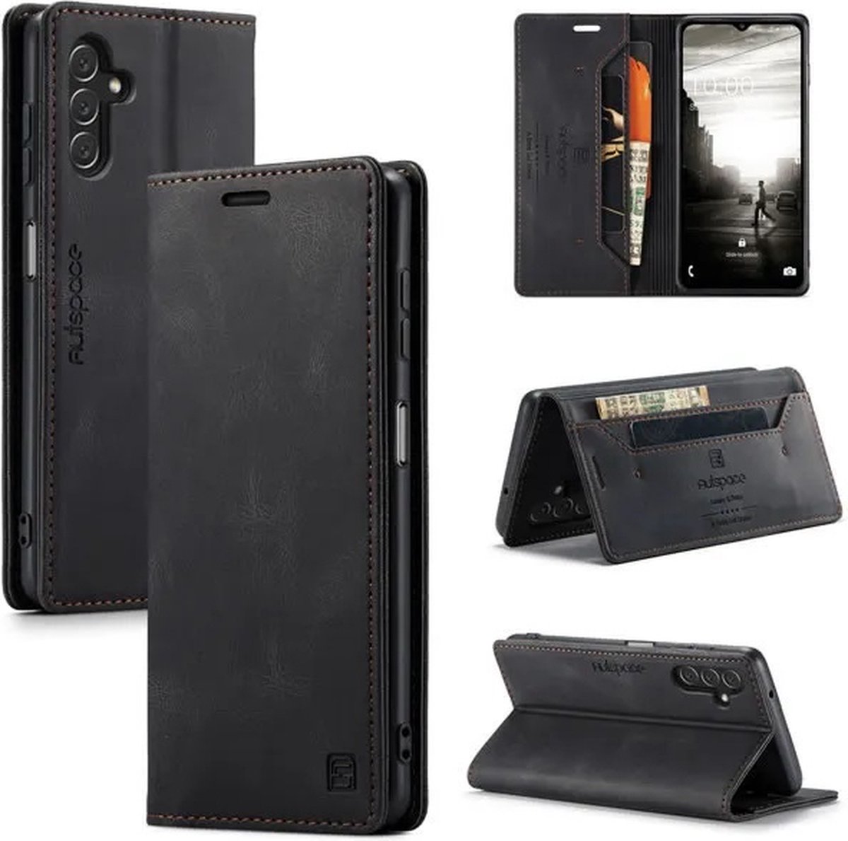 Luxe Flip Case met RFID Bescherming Kaarthouder en Magneetsluiting voor Galaxy A34 (5G) _ Zwart