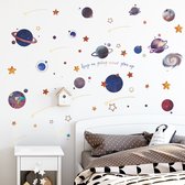 Stickerkamer® muursticker ruimte, zonnestelsel met planeten en sterren voor in de kinderkamer | jongens | meisjes | slaapkamer | wanddecoratie