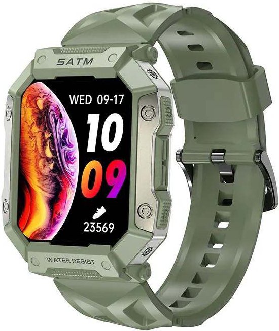Tijdspeeltgeenrol Groen smartwatch - Vierkant - Smartwatch - schokbestendig behuizing - Stappenteller - Fitness Tracker - Activity Tracker - Smartwatch Android & IOS