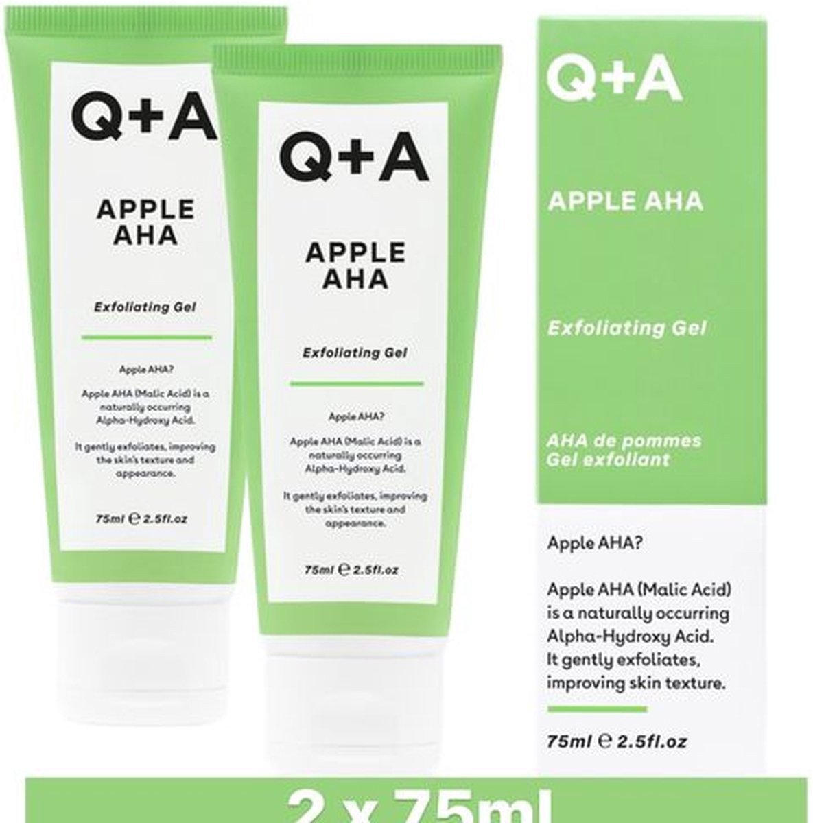 2x Q+A Apple AHA Exfoliating Gel 75 ml