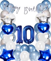 Snoes Ballonnen 10 Jaar Set Mega Blauw Zilver Ballon - Compleet Feestpakket Cijferballon 10 Jaar - Verjaardag Versiering Slinger Happy Birthday – Folieballon – Latex Ballonnen - Helium Ballonnen