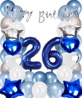 Snoes Ballonnen 26 Jaar Set Mega Blauw Zilver Ballon - Compleet Feestpakket Cijferballon 26 Jaar - Verjaardag Versiering Slinger Happy Birthday – Folieballon – Latex Ballonnen - Helium Ballonnen