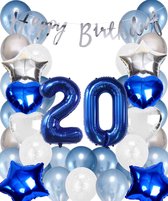 Snoes Ballonnen 20 Jaar Set Mega Blauw Zilver Ballon - Compleet Feestpakket Cijferballon 20 Jaar - Verjaardag Versiering Slinger Happy Birthday – Folieballon – Latex Ballonnen - Helium Ballonnen