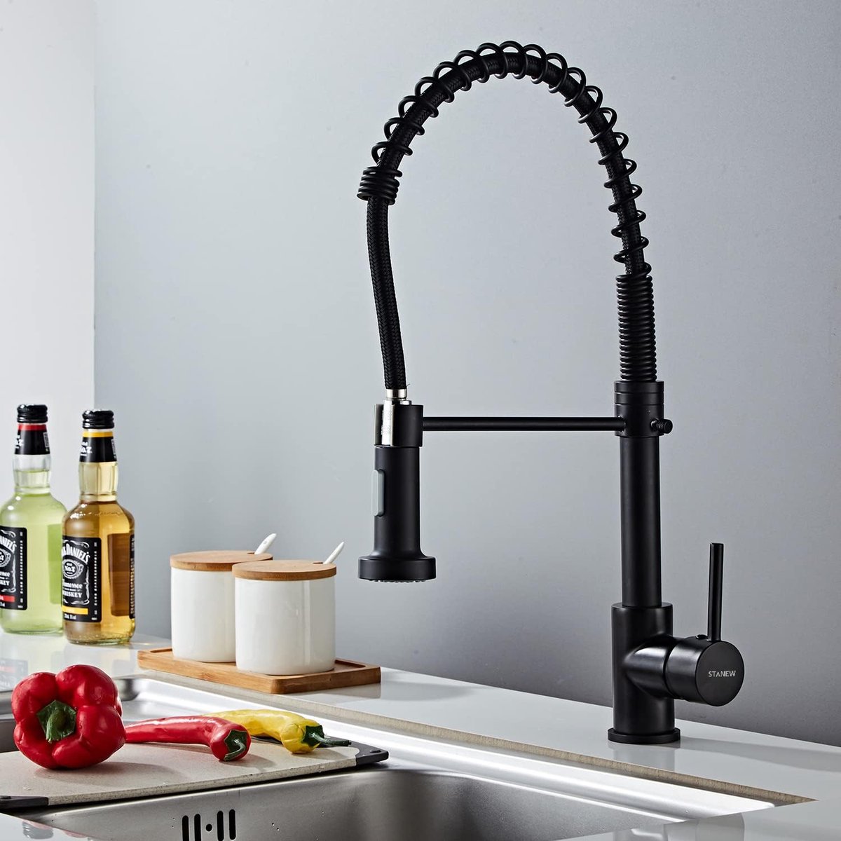 Kraan voor keuken, veer, mengkraan voor keuken, 360 graden draaibaar, koud en warm beschikbaar, messing verchroomd (zilver