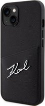 Karl Lagerfeld Saffiano Card Back Case - Geschikt voor Apple iPhone 13 (6.1") - Zwart