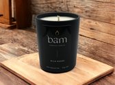 BAM kaarsen - geurkaars in zwart potje - wilde rozen - 25 branduren per kaars - op basis van zonnebloemwas - cadeau - vegan - wild roses