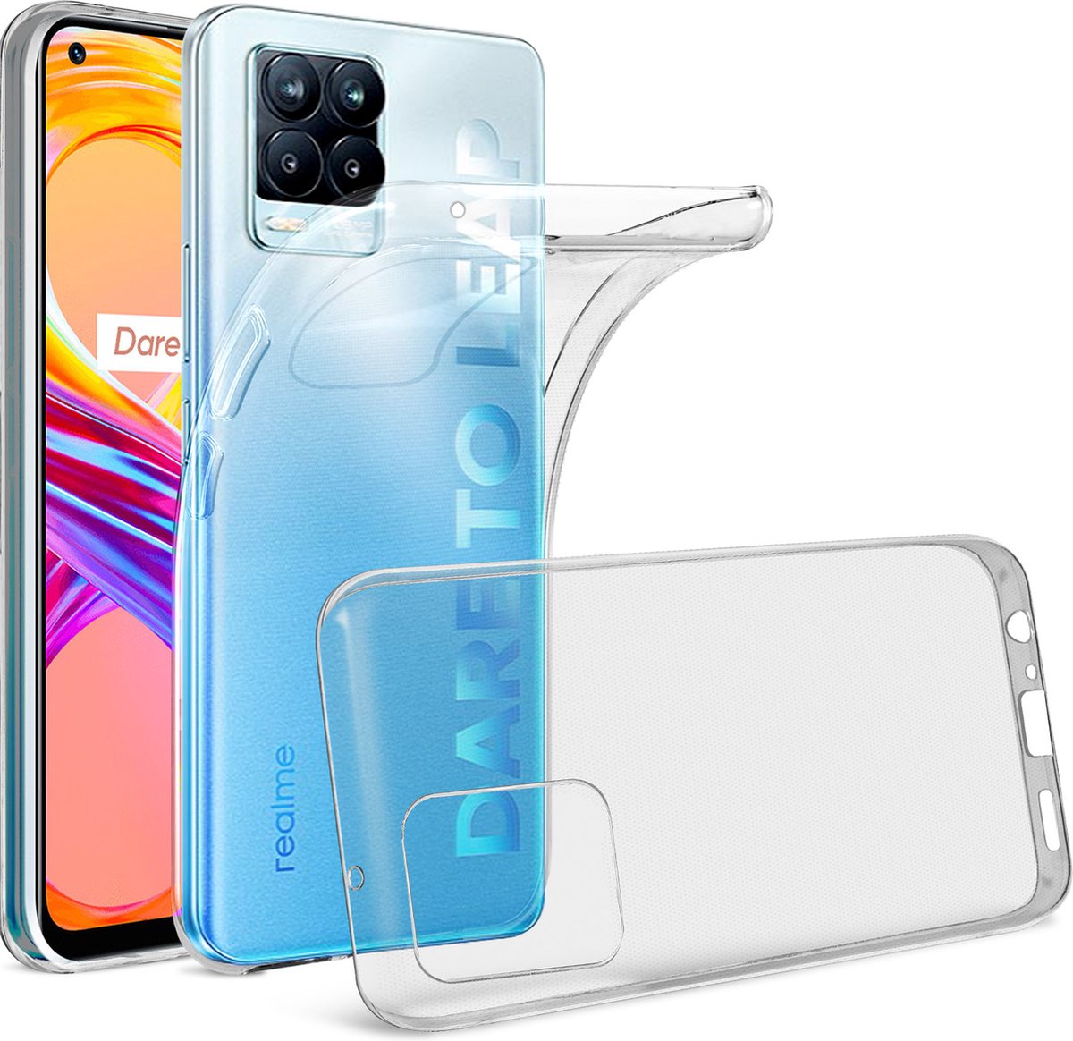Geschikt voor Realme 8 Pro en 8 Siliconen Hoes ultradun 0,3 mm Transp.