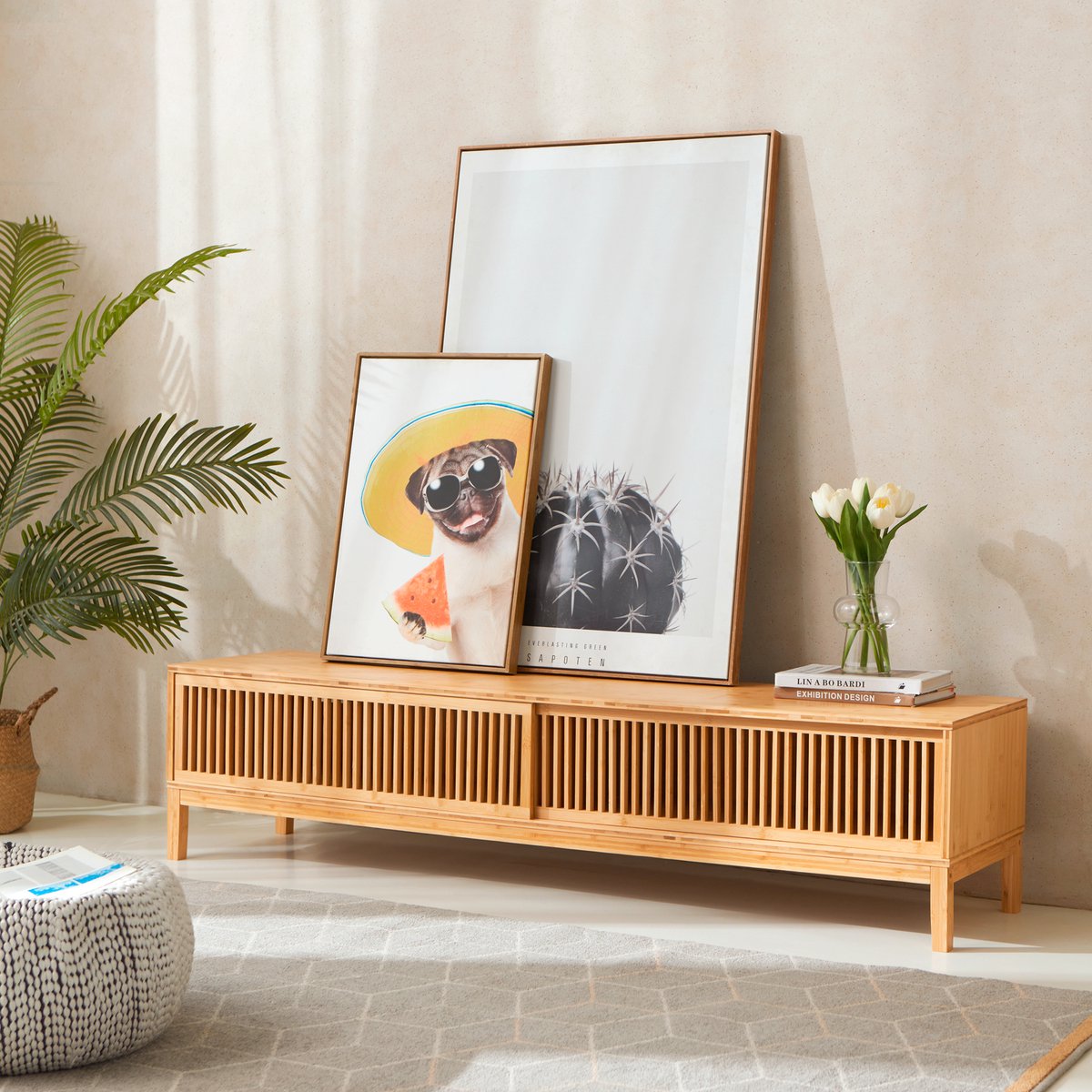 en.casa TV-meubel Videbæk bamboe 180x40x38 cm houtkleurig