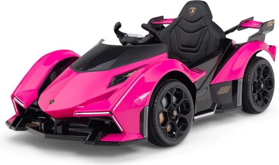 Elektrische Kinderauto Lamborghini Vision 12V Elektrische auto voor kinderen Met Afstandsbediening, rubberen banden en leren zitje (Roze)