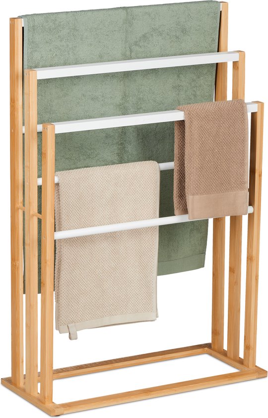 Porte-serviettes Relaxdays bambou - 6 barres - porte-serviettes salle de bain - autoportant - 55 cm