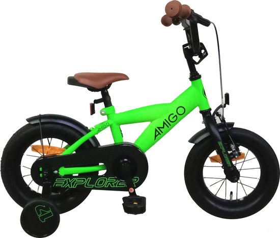 AMIGO Explorer Jongensfiets 14 Inch - Kinderfiets voor 3 tot 5 Jaar - 95-110 cm - Groen/Zwart