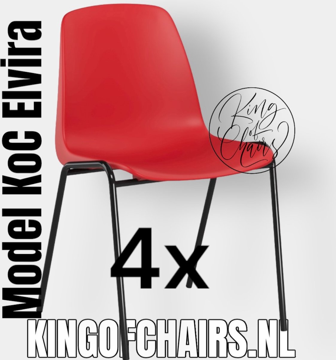 King of Chairs set van 4- model KoC Elvira rood met zwart onderstel. Kantinestoel stapelstoel kuipstoel vergaderstoel tuinstoel kantine stoel stapel kantinestoelen stapelstoelen kuipstoelen stapelbare keukenstoel Helene eetkamerstoel