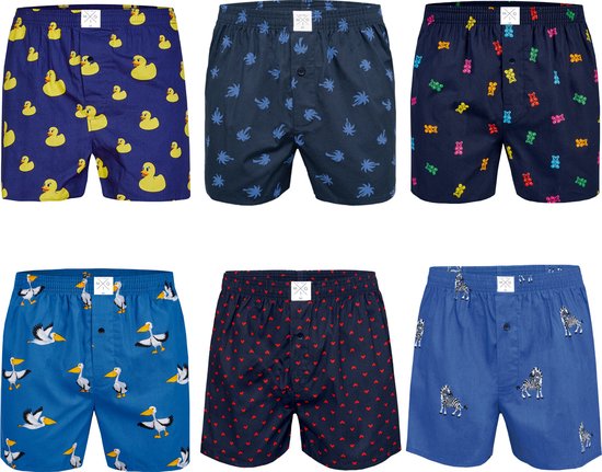 MG-1 Geweven Wijde Boxershorts Heren 6-Pack Multipack met Print - Maat M - Losse boxershort heren