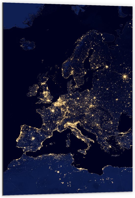 Dibond - Kaart van Europa - 60x90 cm Foto op Aluminium (Met Ophangsysteem)