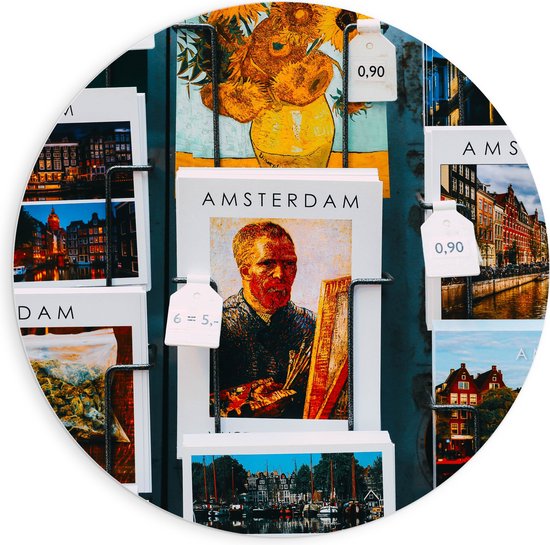 PVC Schuimplaat Muurcirkel - Amsterdamse Ansichtkaarten in het Rek - 90x90 cm Foto op Muurcirkel (met ophangsysteem)