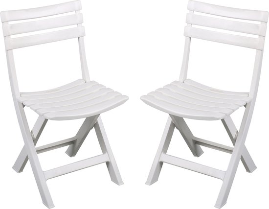 Sunnydays Klapstoel voor buiten/binnen - 4x - wit - 41 x 79 cm - stevig kunststof - Bijzet stoelen