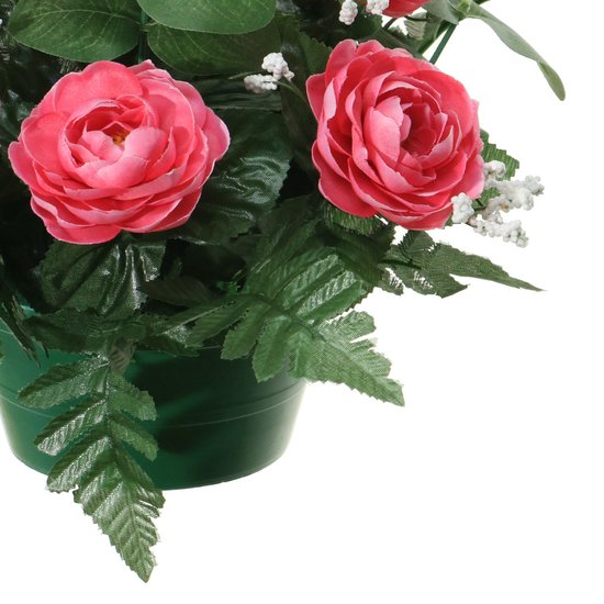 Louis Maes Plante de Fleurs artificielles en pot - 2x - rose - 25 cm - Ornement de composition florale - roses avec feuille verte