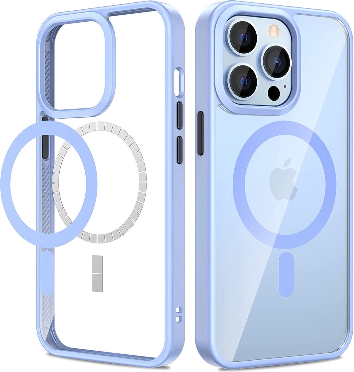 iPhone 13 Pro Magsafe Hoesjes Sierra Blue - Transparant Shockproof Hoesje Case iPhone 13 Pro Blauw - iPhone 13 Pro Transparant Magsafe Hoesje Licht Blauw